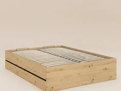Produktbild von Bett mit Kommode 140 x 190 cm - Natur und schwarz - LUDARO