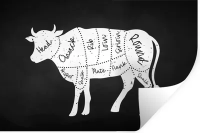 Produktbild von MuchoWow® Wandtattoo Wandsticker Wandaufkleber Kuh - Küche - Fleisch 30x20 cm Selbstklebend und Repositionierbar - Wierderverwendbar - Selbstklebend