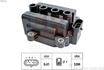 Produktbild von EPS 1.970.518 Zündspule für RENAULT Clio III Schrägheck (BR0/1, CR0/1) TWINGO II (CN0) CLIO II (BB0/1/2, CB0/1/2) TWINGO I (C06) Clio IV Schrägheck