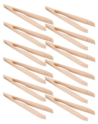 Produktbild von 12x Grillzange Buchenholz natur 36cm Grillbesteck Grillzubehör Bratwurstzange Servierzange Anrichtezange Küchenzange geschraubt