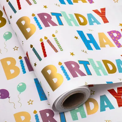 Immagine prodotto di Carta da regalo per compleanno, "Buon Compleanno", multicolore, 43 cm x 15 m