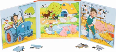 Immagine prodotto di goki 57384 Libro puzzle fattoria 17,3 x 17,3 x 1,2 cm, 2 x 20 pezzi, 2 motivi, magnetico,, colorato