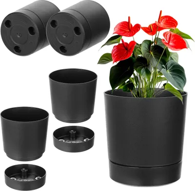 Image de KADAX Pot de fleurs avec support AURA 200 recyclé - noir pack de 2