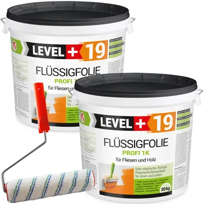 Zdjęcie produktu dla Folia w płynie zewnętrzna na drewno na płytki Level+ FLÜSSIGFOLIE PROFI 1K L+19 40 kg + Wałek Malarski 25cm
