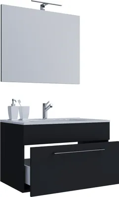 Immagine prodotto di 3 pz. lavabo lavabo | gabinetto lavabo larghezza 80 cm | set mobili bagno appeso con cassetto Specchio | Badinos