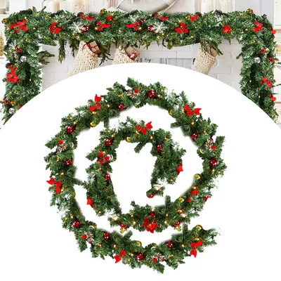 Immagine prodotto di Jopassy ghirlanda di Natale 5m ghirlanda di abete con 100 LED bianco caldo incl. decorazione, ghirlanda artificiale decorazione natalizia per Natale, scale, caminetti, verde