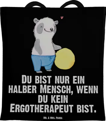 Produktbild von Mr. & Mrs. Panda Tote Bag Ergotherapeut Herz - Schwarz - Geschenk, Spruch, Uni Tasche, Ausbildung, Beruf, Jutebeutel, Laptoptasche, Witzig, Unitasche, Shopping