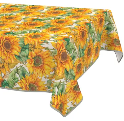 Produktbild von Tischdecke 140x140cm Rechteckig Orange abwaschbar Granada Stoff Premium Floral Sonnenblumen mit Saumkante