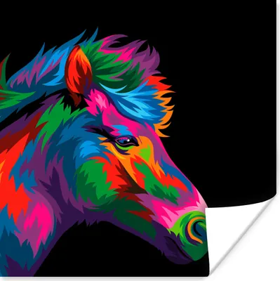 Produktbild von MuchoWow® Poster Pferd - Rot - Lila - Mädchen - Kinder - Mädchen 75x75 cm - Wand Dekoration