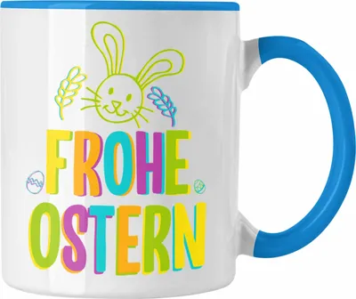 Produktbild von Trendation - Tasse Ostern Ostergeschenke Kinder Jugendliche Geschenke Lustige Grafik Osterhase Osterei Frohe Ostern Lustig Bunt (Blau)