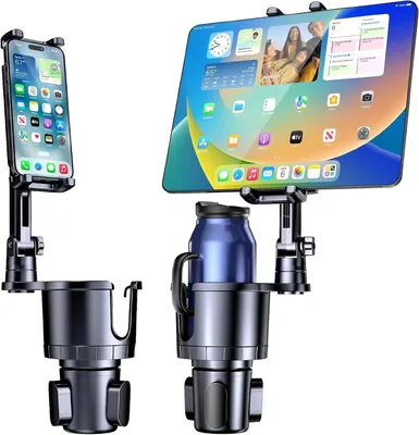 Imagen del producto de Soporte para teléfono tipo portavasos, 2 en 1, para coche - Brazo largo ajustable