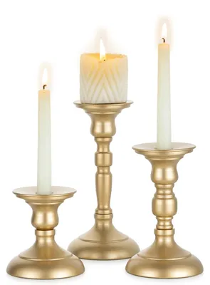 Produktbild von Sziqiqi Kerzenhalter für Stumpenkerzen: Vintage Kerzenständer für Stumpen- und Spitzkerzen – Set aus 3 Metall-Kerzenhaltern für Tischdekoration, Dinner, Weihnachten, Hochzeit