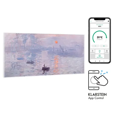 Produktbild von Klarstein Infrarotheizung mit Thermostat, 700W Elektroheizung, Smart Home Bild-Infrarotheizung zur Wandmontage, IR mit IoT/WiFi App-Control, Feuchtraum Flach-Heizkörper, CO2-Freie Wand Heizung