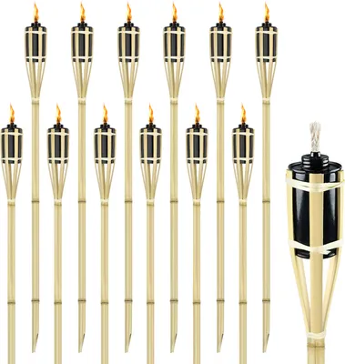 Image de LARS360 12 pièces torches de jardin Torches de jardin 90cm, torches à huile torches en bambou avec mèche d'ambiance pour la décoration extérieure