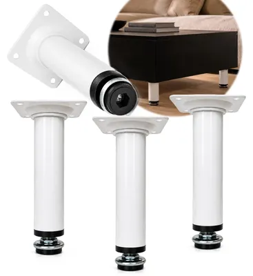 Produktbild von HOOZ® Möbelfüße Edelstahl Weiß Matt 150 mm 4er Set [HÖHENVERSTELLBAR] Möbelbeine Ø 30 mm – Schrankfüße für Kommode TV-Board & Regal – 35 kg pro Fuß