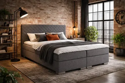 Obrázek produktu pro Manželská boxspringová postel 160x200 TIRBEN - tmavě šedá