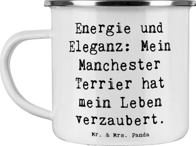 Produktbild von Mr. & Mrs. Panda becher emaille Spruch Manchester Terrier Magie - Weiß - Geschenk, mein Leben verzaubert, Hunderasse, Campingbecher, charmanter Hund, Teetasse, Hunde