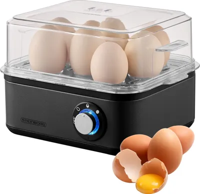 Produktbild von Steinborg Eierkocher Edelstahl für 1 bis 8 Eier Dampfauslass 500 W Drehregler für drei Härtegrade spülmaschinengeeignet Kontrollleuchte Egg Cooker