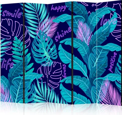 Produktbild von Akusticher Raumteiler Ziegel Foto Paravent 225x172 cm beidseitig auf Vlies-Leinwand bedruckt Akustikschaum Trennwand Spanische Wand Sichtschutz Home Office 3D Tropisch Blätter Modern b-C-10352-z-c