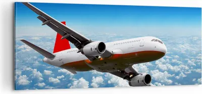 Produktbild von Bild auf Leinwand - Leinwandbild - Passagier Flugzeug Motoren Wolken - 100x40cm - Wand Bild - Wanddeko - Leinwanddruck - Bilder - Kunstdruck - Leinwand bilder - Wandkunst - AB100x40-0375