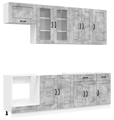 Image de vidaXL Ensemble de cuisine KALMAR, 8 pièces, gris béton, matériau de bois