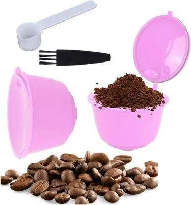 Produktbild von Roestvrijstahl-Koffiefilterbeker mit auswechselbaren Kaffeekapseln (violett, 3 Stück, 1 Löffel, 1 Bürste).