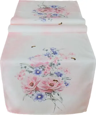 Produktbild von Tischläufer Blüten Pastellfarben rosa bunt bedruckt 40x140 cm