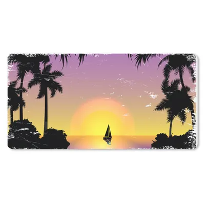 Produktbild von MuchoWow® Schreibtischunterlage Boot - Palme - Meer - Zeichnung 80x40 cm - XXL Mauspad - Gaming Mauspad