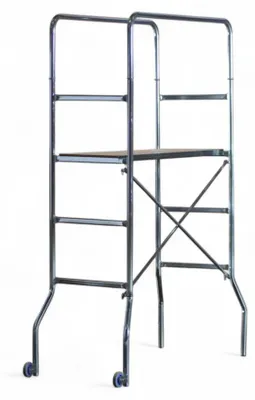 Image de échafaudage en acier galvanisé, compact et transportable en voiture, hauteur 188 cm, capacité de charge 120 kg, plateau de travail inclus