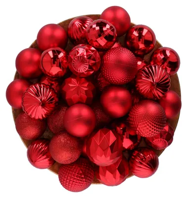 Image de Boules de Noël en plastique, rouge, 60 pièces, résistantes aux intempéries, pour intérieur et extérieur