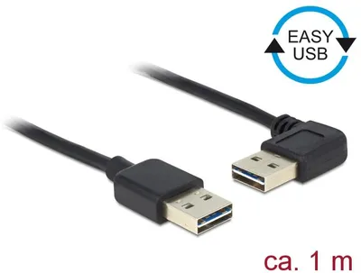 Produktbild von DeLOCK 1m USB 2.0 A m/m 90°, 1 m, USB A, USB A, USB 2.0, Männlich/Männlich, Schwarz