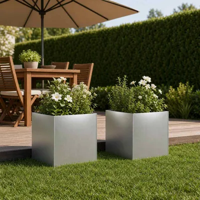 Image de Maison Exclusive - Lot de 2 pots de jardin, argenté, 45 x 45 x 45 cm