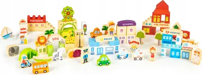 Produktbild von ecotoys - Holzbaukasten Urban Zoo 120 Teile