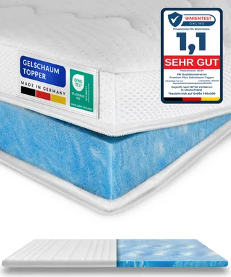 Produktbild von AM Qualitätsmatratzen | Premium Plus Gelschaum-Topper | 180x200 cm | 8 cm hoch | Bezug aus Lyocell | Antirutschfunktion | Umlaufendes Klimaband | Gel-Topper | 180 x 200 8cm