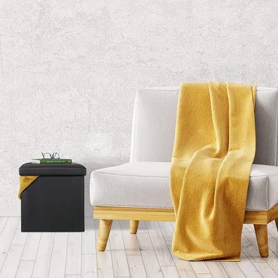 Obrázek produktu pro Skládací taburet s úložným prostorem – doplněk do obývacího pokoje – 38 x 38 x 38 cm