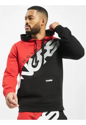 Produktbild von Herren Hoodie Proteles mit großer Kapuze und Kordelzug, Schwarz/Rot, XL