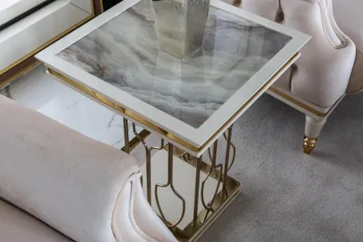 Zdjęcie produktu dla Stolik Boczny Biały Stolik Kawowy Luksusowe Meble Do Salonu Metalowe Eleganckie Nowoczesne Nowe
