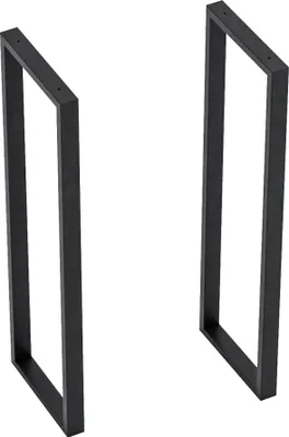 Two black metal table legs are shown against a white background.