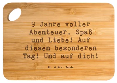 Produktbild von Mr. & Mrs. Panda Schneidebrett Spruch 9. Geburtstag Abenteuer - Transparent - Geschenk, Alter, Geburtstagsfeier, Feier, Happy Birthday, Geburtstagsgeschenk, Holzbrett