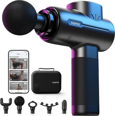 Image de Pistolet de massage avec Bluetooth, RENPHO Massage Gun pour tissus profonds Percussion Muscle Pistolet de massage pour la relaxation musculaire, Puissant appareil de massage portable avec écran tactile LED, Meilleur cadeau