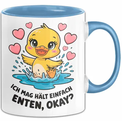 Produktbild von Quietscheente Tier Tasse Geschenk Lustige Geschenkidee Spruch Ich Mag Halt Einfach Enten, Ok (Blau)