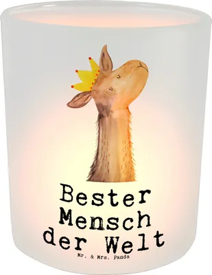 Produktbild von Mr. & Mrs. Panda Kerzenhalter Lama Bester Mensch der Welt - Transparent - Geschenk, Teelicht Glas, Vorbild, Liebe, Outdoor Windlicht, Valentinstag, Teelichthalter, Kerzen