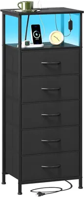 Immagine prodotto di Tavolino da comodino con cassetti - Mobiletto contenitore - Ricarica e stoccaggio - Funzione di ricarica integrata - 40x30x101 cm - Nero