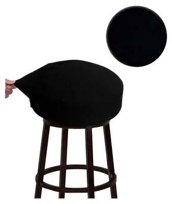 Produktbild von Barhockerhussen, Luxusstoff Durchmesser 30-35cm Runde knitterresistente dehnbare waschbare staubdichte Hocker Sitzbezug, S-schwarz - 1 Stück
