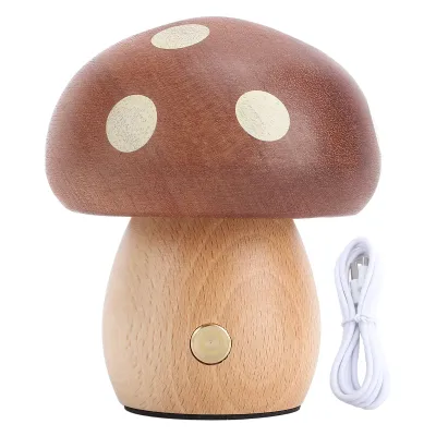 Image de Lampe de table LED Mushroom – Bois, lumière chaude, lampe de chevet à intensité variable, rechargeable, pour chambre à coucher et salon