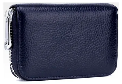 Produktbild von RFID Schutz Kreditkartenhülle aus echtem Leder, Mini Kreditkartenetui mit Reißverschluss, kleine Geldbörse für Damen und Herren (Blau)