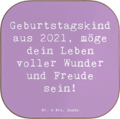 Produktbild von Mr. & Mrs. Panda Untersetzer für Gläser Spruch 2021 Geburtstag - Lavendeltraum - Geschenk, Tassenuntersetzer, Geburtsjahr, Tischschoner, Glas, Geburtstagsgeschenk, Alter