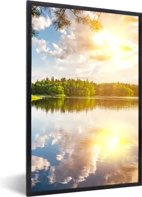 Produktbild von MuchoWow® Gerahmtes Poster Bäume - Wasser - Sonne 60x90 cm - Poster mit Schwarzem Bilderrahmen Wandposter Rahmen Foto Bilder - Kunst