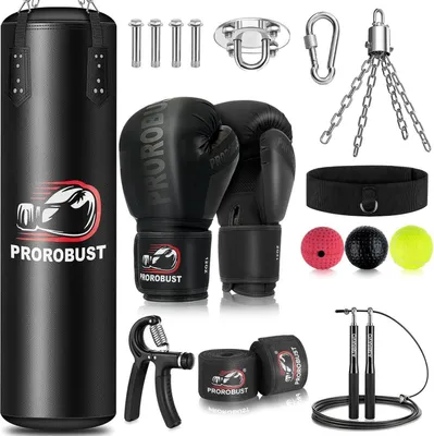 Obrázok produktu pre Prorobust Punching Bag Set 120cmPolyuretánHeavy Duty s 12OZ boxerskými rukavicami MMA Kickboxing Training Black