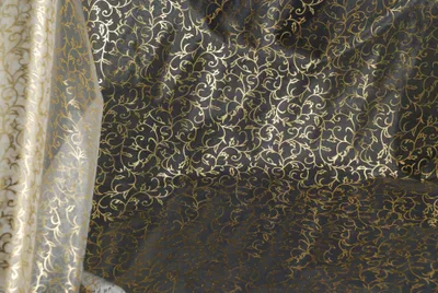 Produktbild von Organza - weiss - Gold-Blumen 70 cm x 10 m Weihnachten